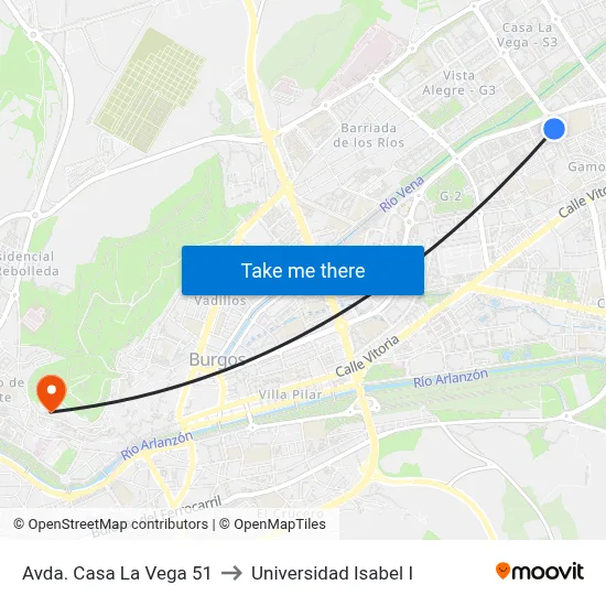 Avda. Casa La Vega 51 to Universidad Isabel I map