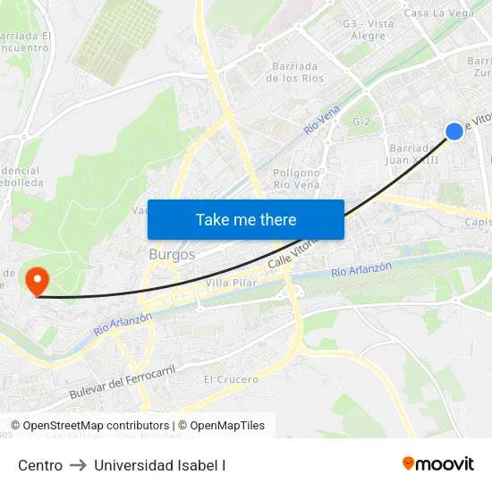 Centro to Universidad Isabel I map