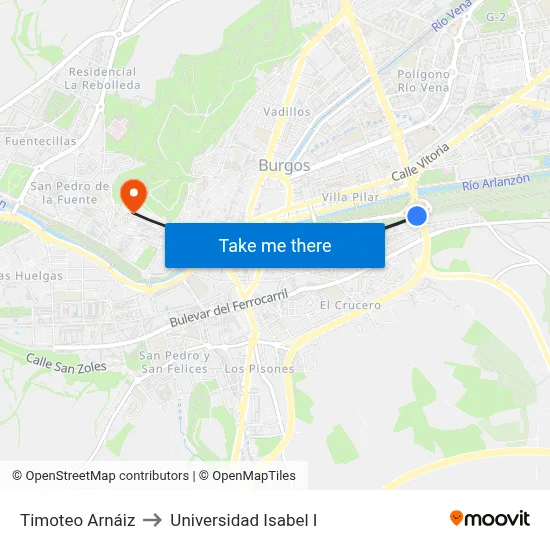 Timoteo Arnáiz to Universidad Isabel I map