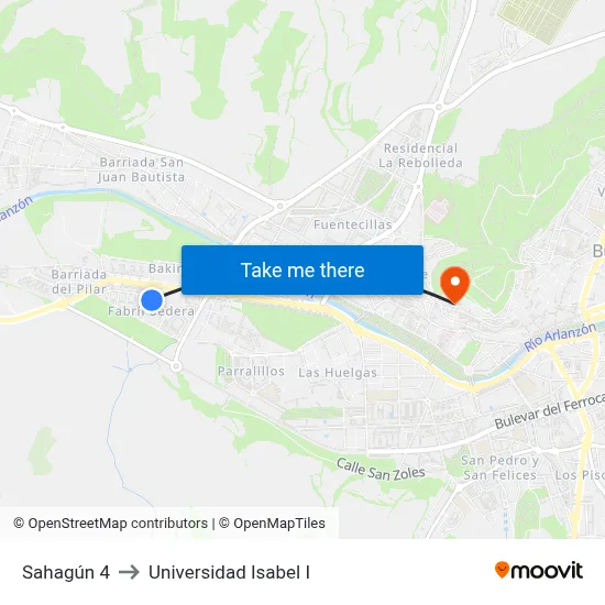 Sahagún 4 to Universidad Isabel I map