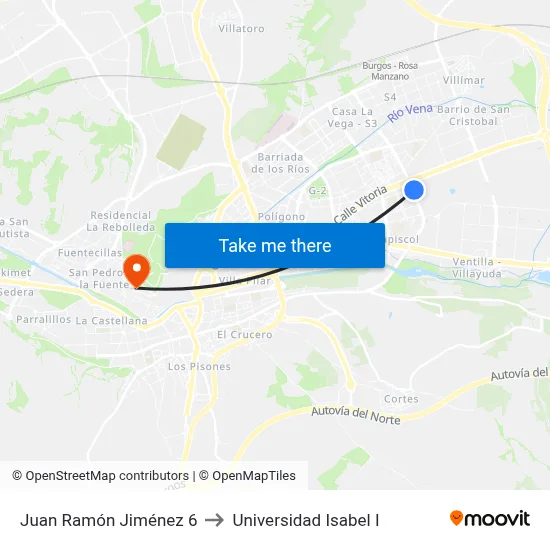 Juan Ramón Jiménez 6 to Universidad Isabel I map