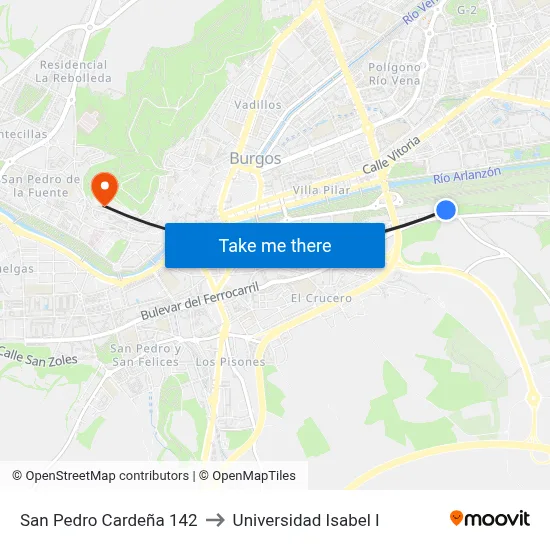 San Pedro Cardeña 142 to Universidad Isabel I map