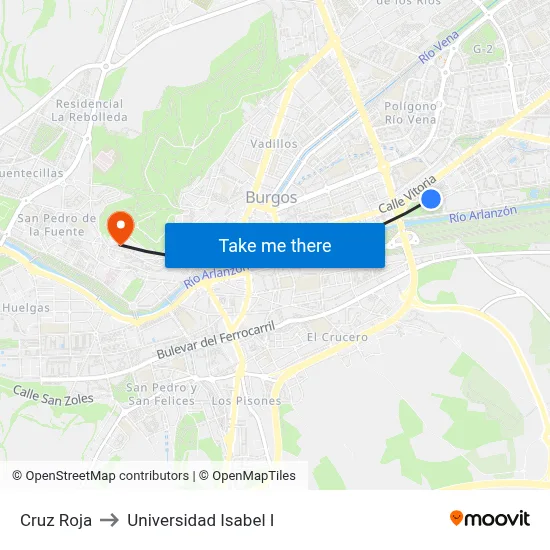 Cruz Roja to Universidad Isabel I map
