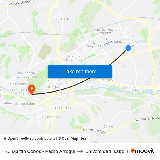 A. Martín Cobos - Padre Arregui to Universidad Isabel I map