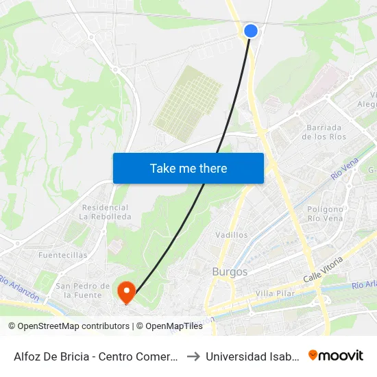 Alfoz De Bricia - Centro Comercial to Universidad Isabel I map