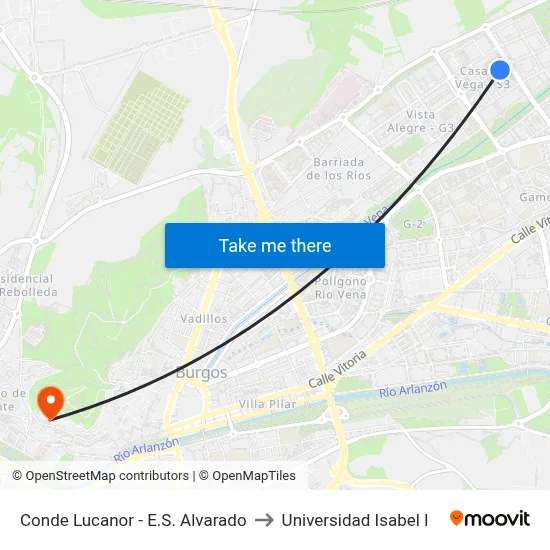 Conde Lucanor - E.S. Alvarado to Universidad Isabel I map