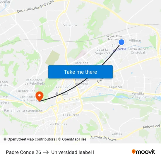 Padre Conde 26 to Universidad Isabel I map