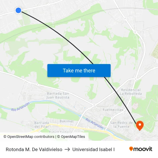 Rotonda M. De Valdivielso to Universidad Isabel I map