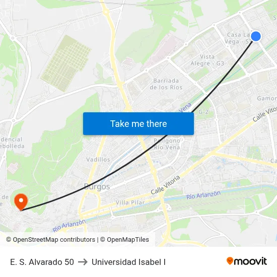 E. S. Alvarado 50 to Universidad Isabel I map