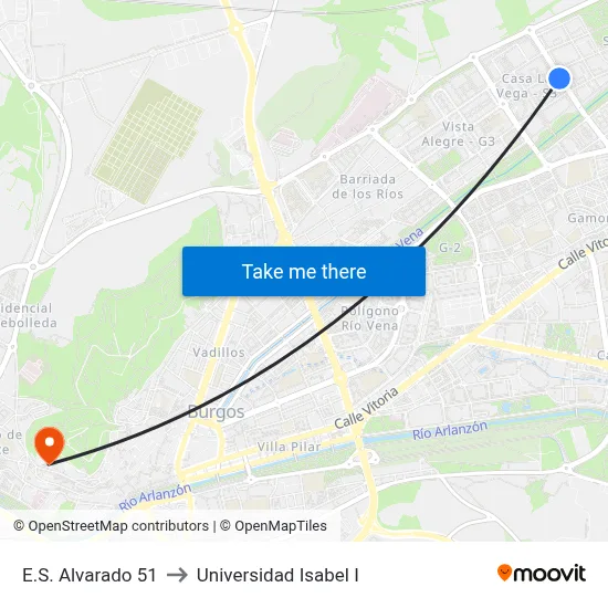 E.S. Alvarado 51 to Universidad Isabel I map