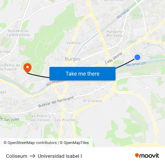 Coliseum to Universidad Isabel I map