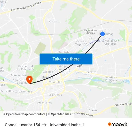 Conde Lucanor 154 to Universidad Isabel I map