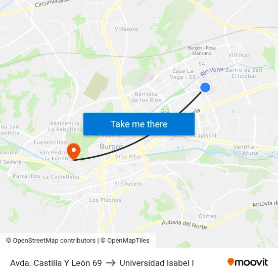 Avda. Castilla Y León 69 to Universidad Isabel I map