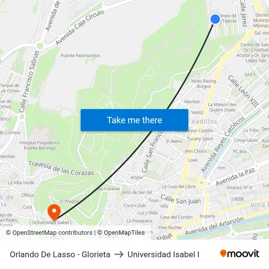 Orlando De Lasso - Glorieta to Universidad Isabel I map
