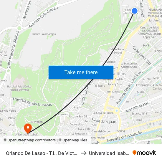Orlando De Lasso - T.L. De Victoria to Universidad Isabel I map