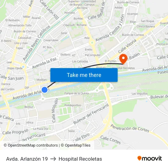Avda. Arlanzón 19 to Hospital Recoletas map