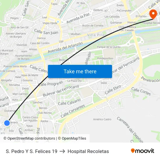 S. Pedro Y S. Felices 19 to Hospital Recoletas map