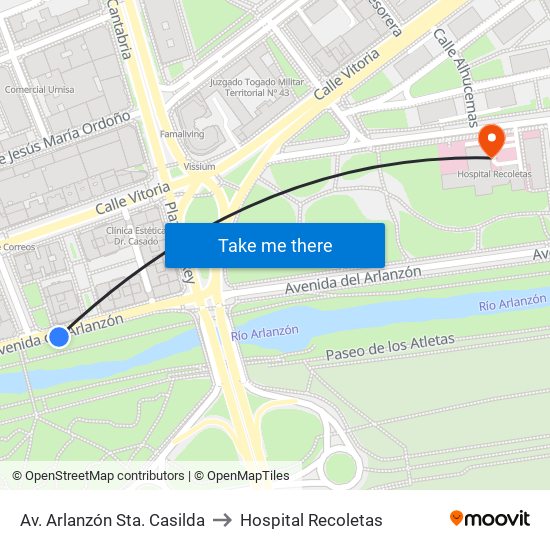 Av. Arlanzón Sta. Casilda to Hospital Recoletas map