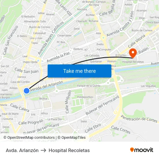 Avda. Arlanzón to Hospital Recoletas map