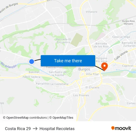 Costa Rica 29 to Hospital Recoletas map