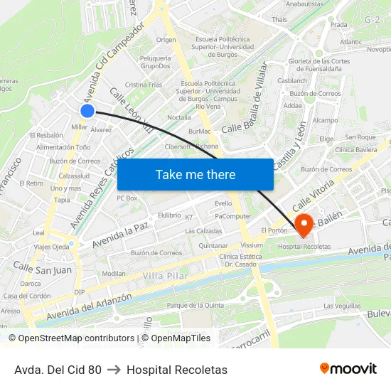 Avda. Del Cid 80 to Hospital Recoletas map
