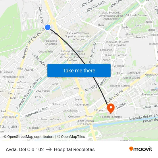 Avda. Del Cid 102 to Hospital Recoletas map