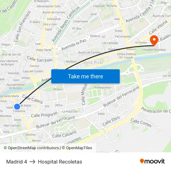 Madrid 4 to Hospital Recoletas map