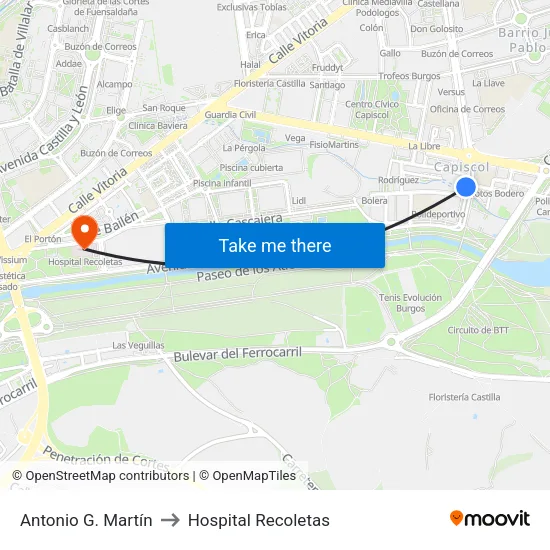 Antonio G. Martín to Hospital Recoletas map