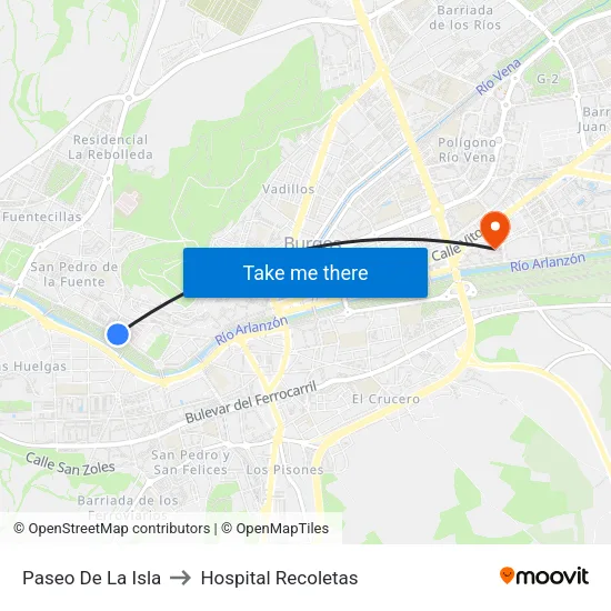 Paseo De La Isla to Hospital Recoletas map