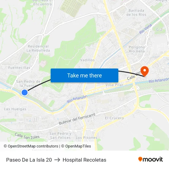 Paseo De La Isla 20 to Hospital Recoletas map