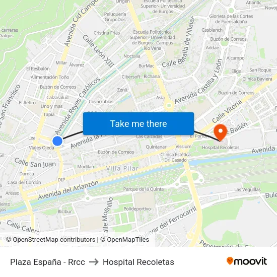 Plaza España - Rrcc to Hospital Recoletas map
