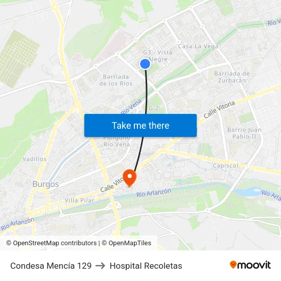 Condesa Mencía 129 to Hospital Recoletas map