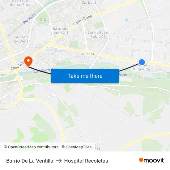 Barrio De La Ventilla to Hospital Recoletas map