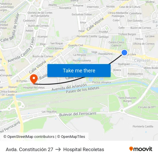 Avda. Constitución 27 to Hospital Recoletas map