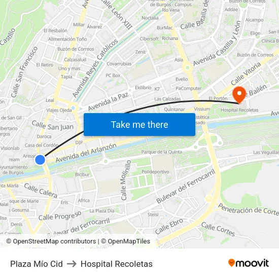 Plaza Mío Cid to Hospital Recoletas map