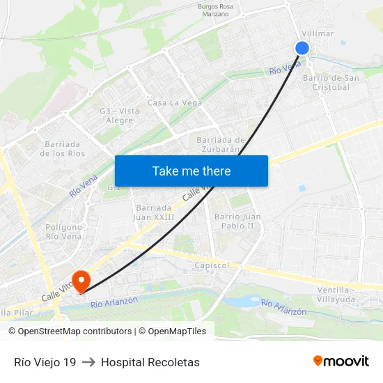 Río Viejo 19 to Hospital Recoletas map