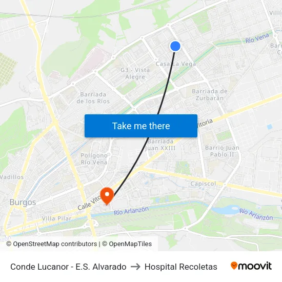 Conde Lucanor - E.S. Alvarado to Hospital Recoletas map
