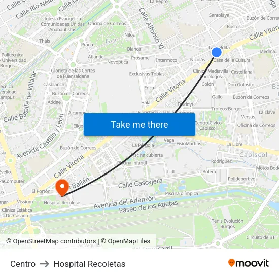 Centro to Hospital Recoletas map