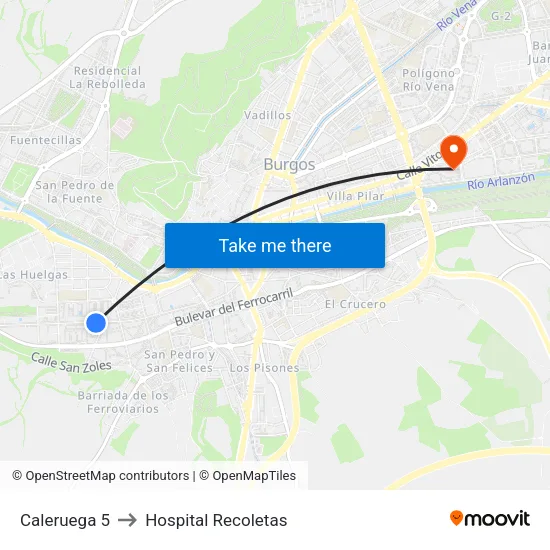 Caleruega 5 to Hospital Recoletas map