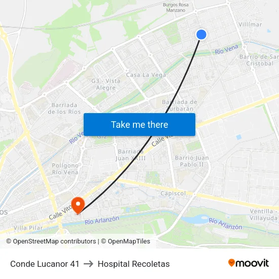 Conde Lucanor 41 to Hospital Recoletas map