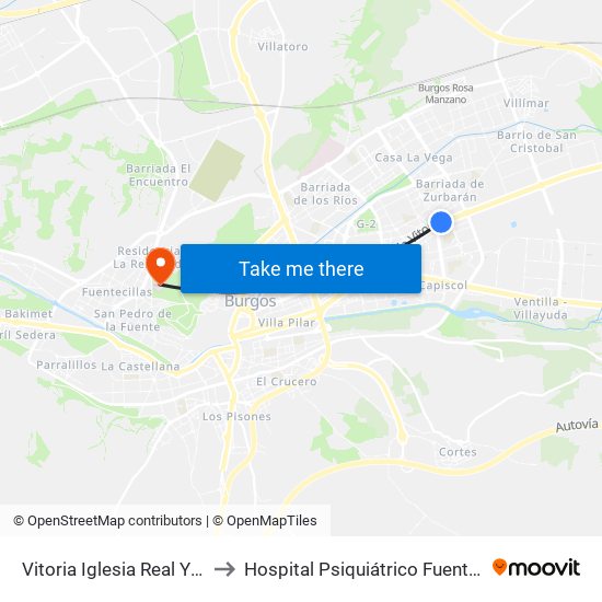 Vitoria Iglesia Real Y Antigua to Hospital Psiquiátrico Fuente Bermeja map
