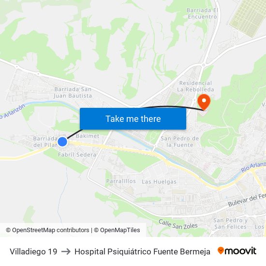 Villadiego 19 to Hospital Psiquiátrico Fuente Bermeja map