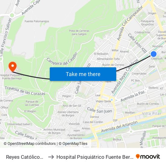 Reyes Católicos 40 to Hospital Psiquiátrico Fuente Bermeja map