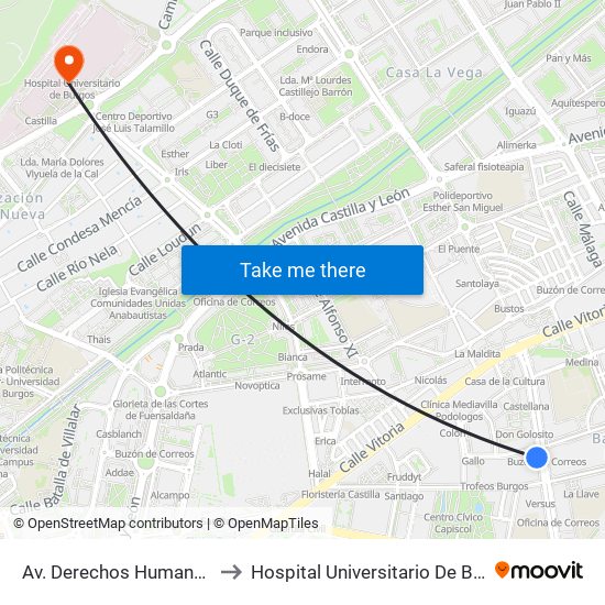 Av. Derechos Humanos 36 to Hospital Universitario De Burgos map