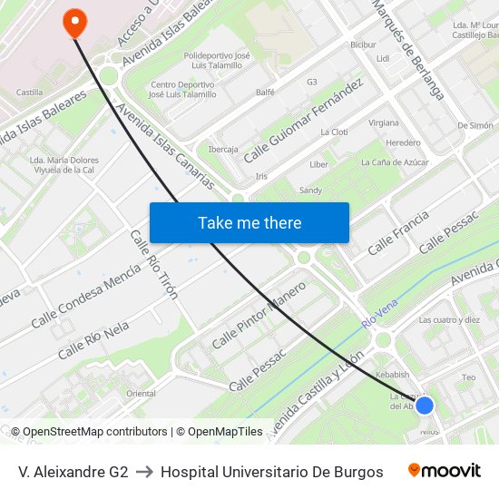 V. Aleixandre G2 to Hospital Universitario De Burgos map