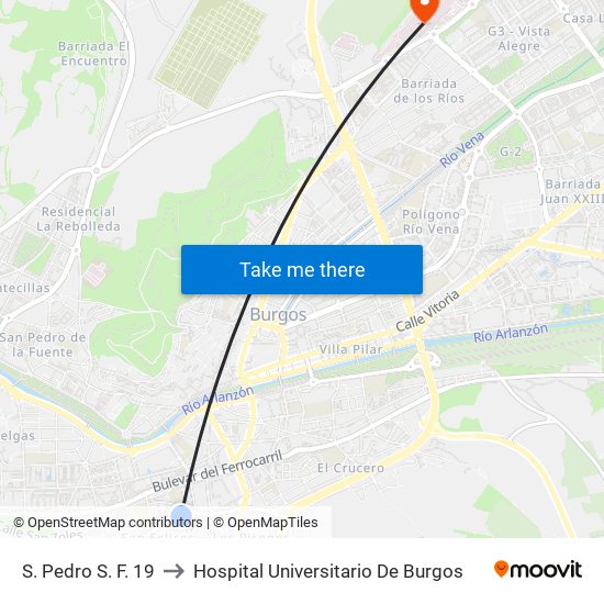 S. Pedro S. F. 19 to Hospital Universitario De Burgos map