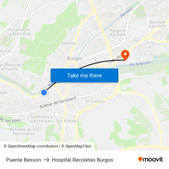 Puente Besson to Hospital Recoletas Burgos map
