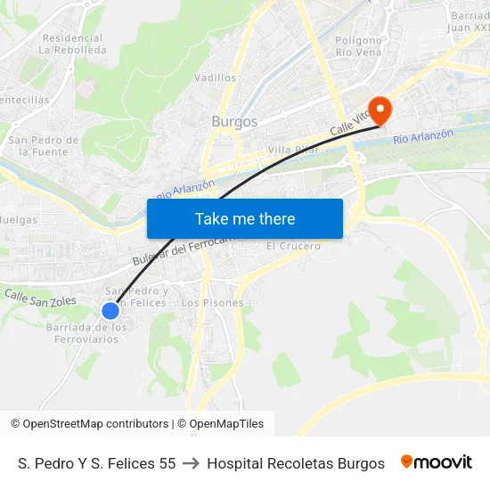 S. Pedro Y S. Felices 55 to Hospital Recoletas Burgos map