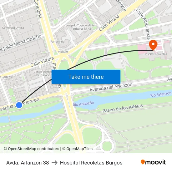 Avda. Arlanzón 38 to Hospital Recoletas Burgos map