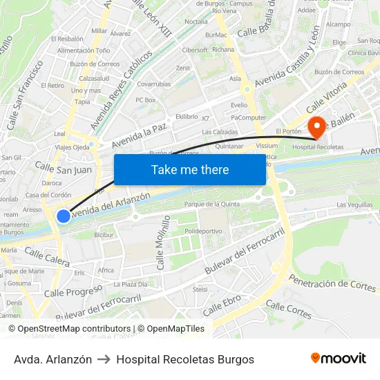 Avda. Arlanzón to Hospital Recoletas Burgos map